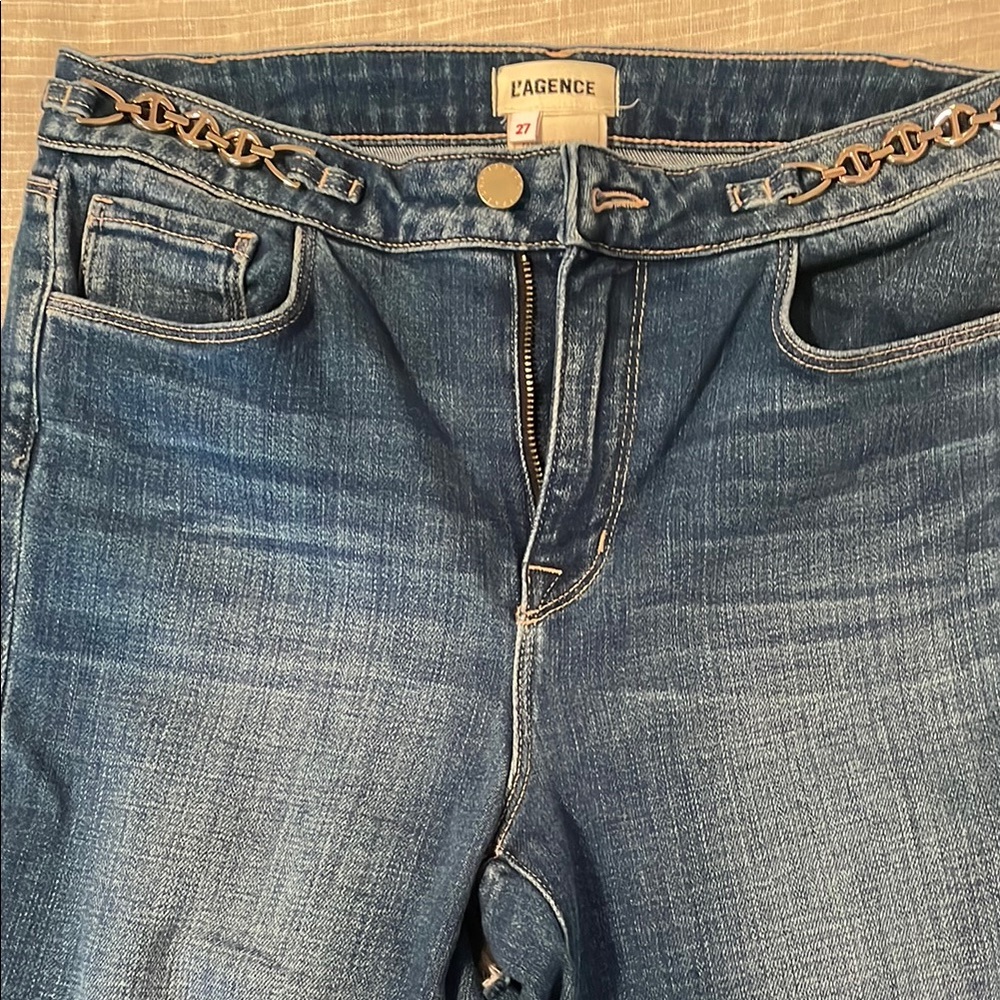 L'AGENCE High Rise Chain Detail Blue Jeans